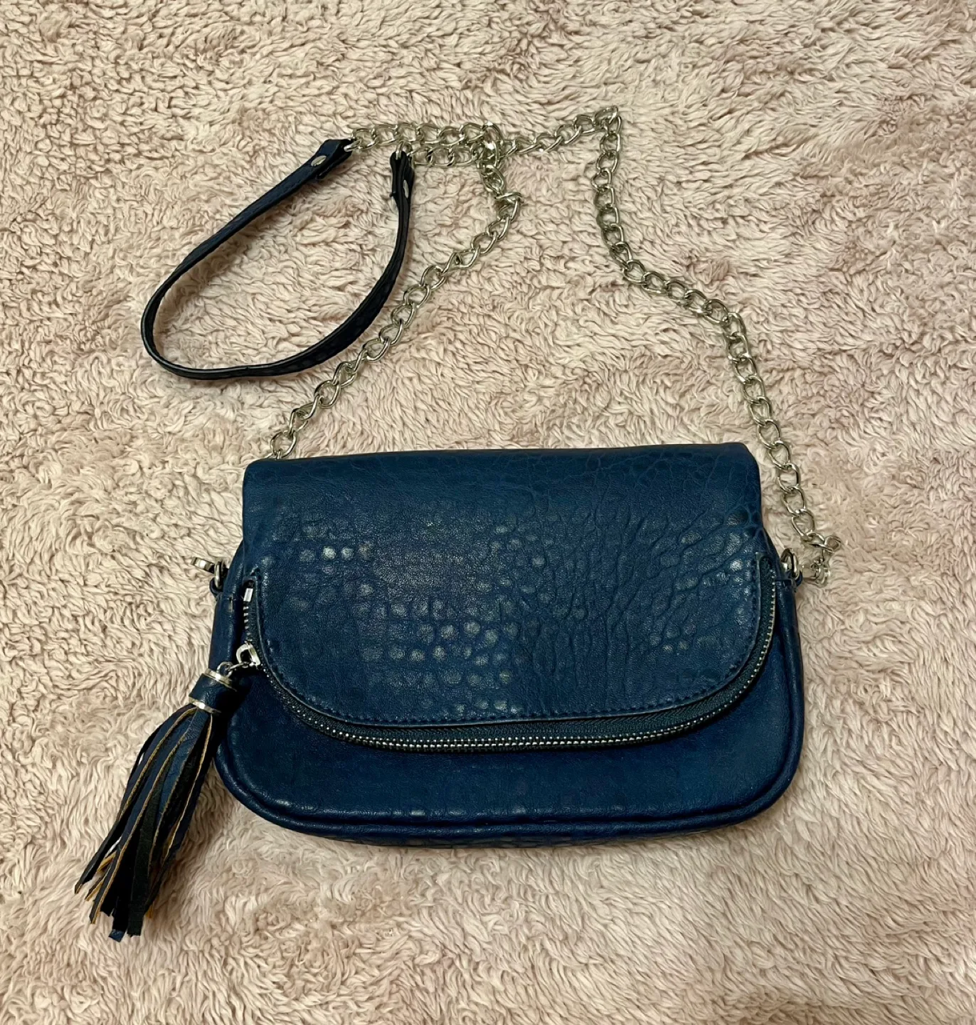 Dark Blue Crossbody Bag with Chain Strap thumbnail