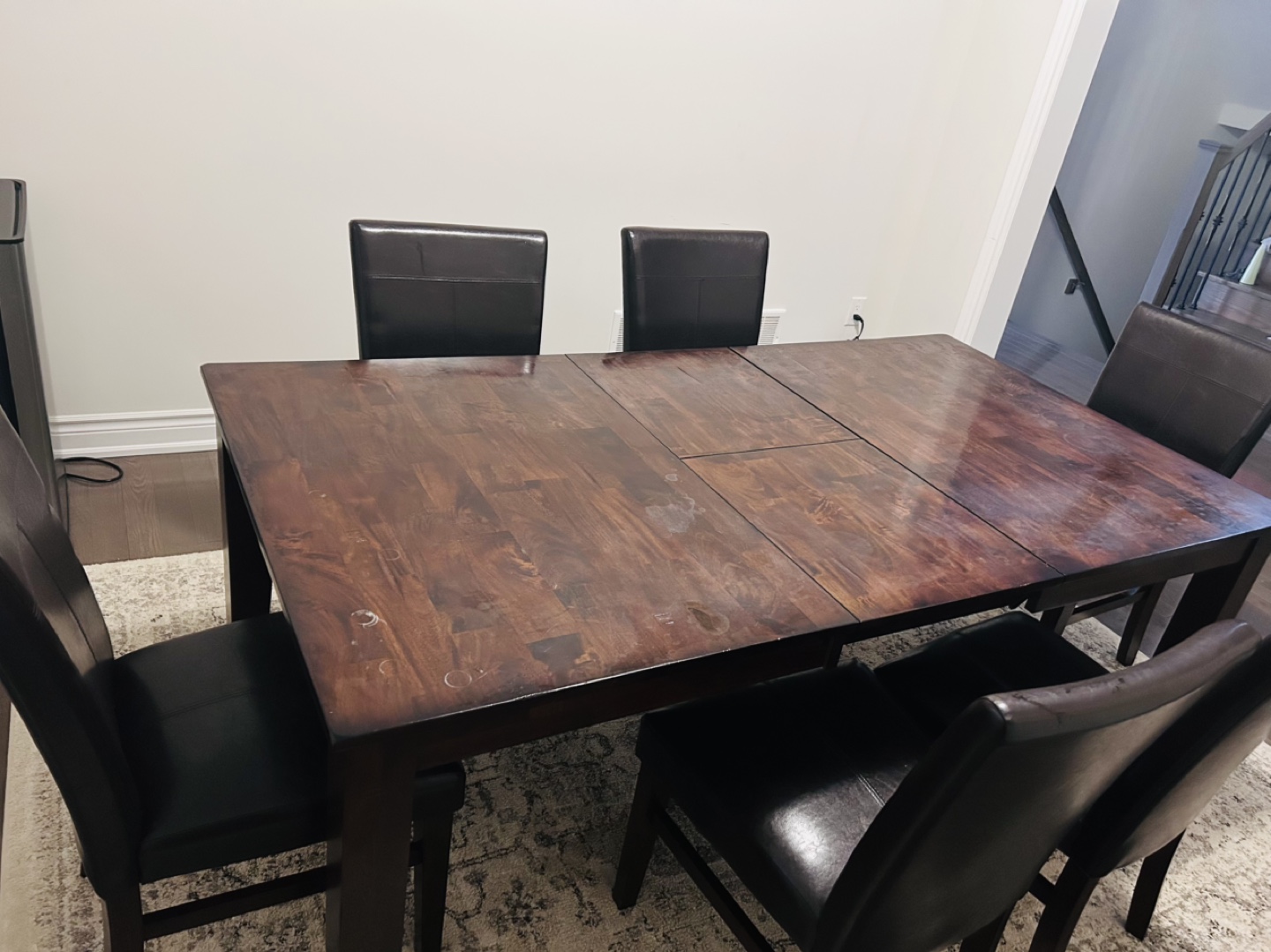 Dark Brown Wood Dining Table with Six Faux Leather Chairs - photo 4