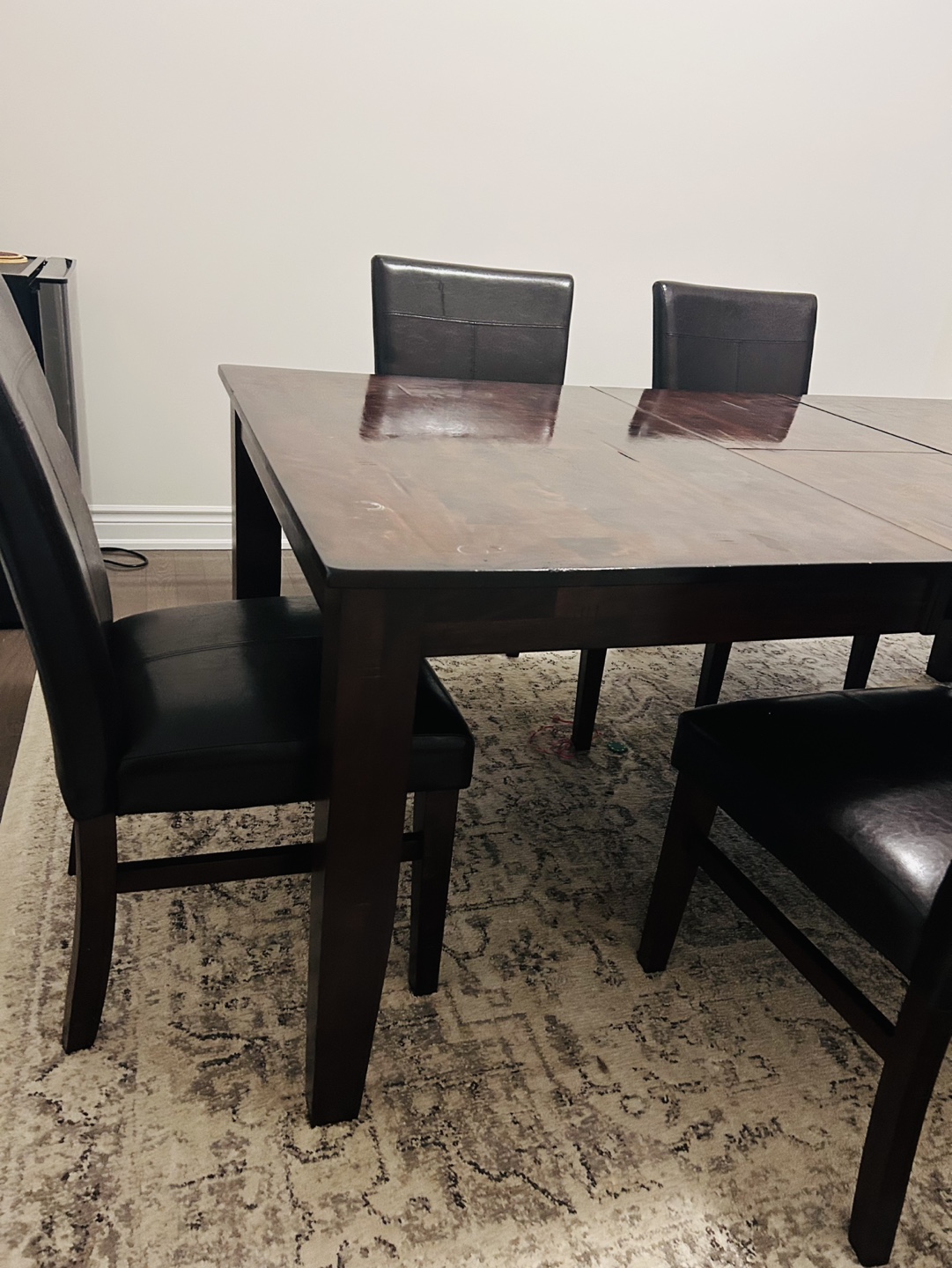 Dark Brown Wood Dining Table with Six Faux Leather Chairs - photo 2