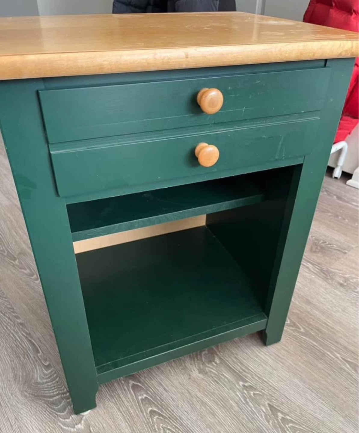 Green Wooden Nightstand with Two Drawers and Shelf - photo 2