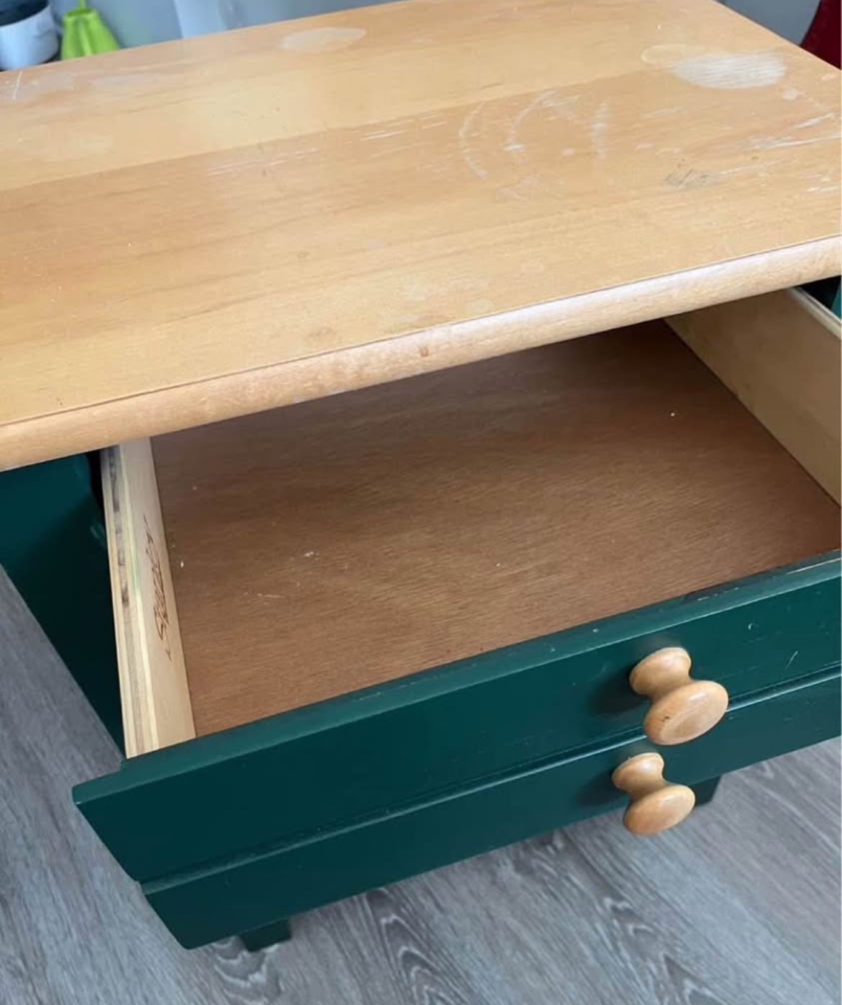 Green Wooden Nightstand with Two Drawers and Shelf - photo 3