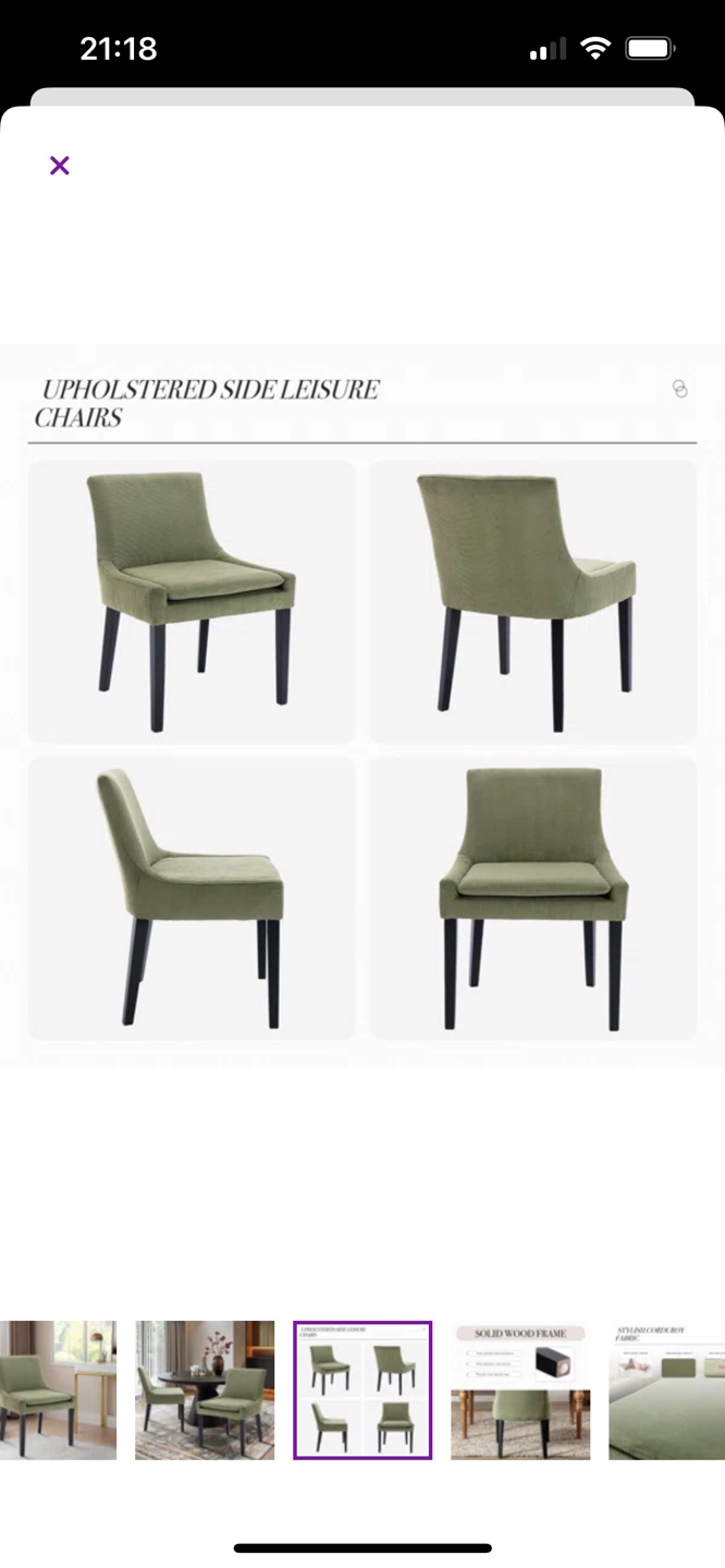 UNOPENED BOX - Set 2 Green Upholstered dining Chairs - photo 4