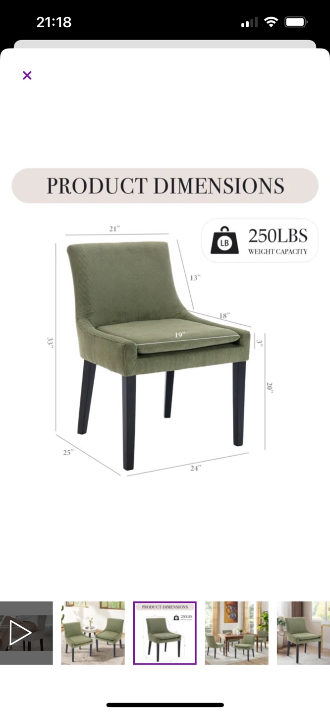 UNOPENED BOX - Set 2 Green Upholstered dining Chairs - photo 5