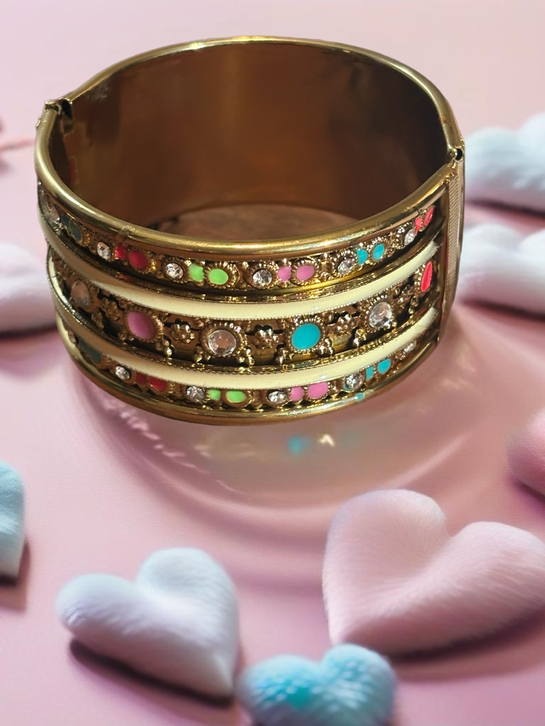 Gold-Tone Enamel & Crystal Cuff Bracelet