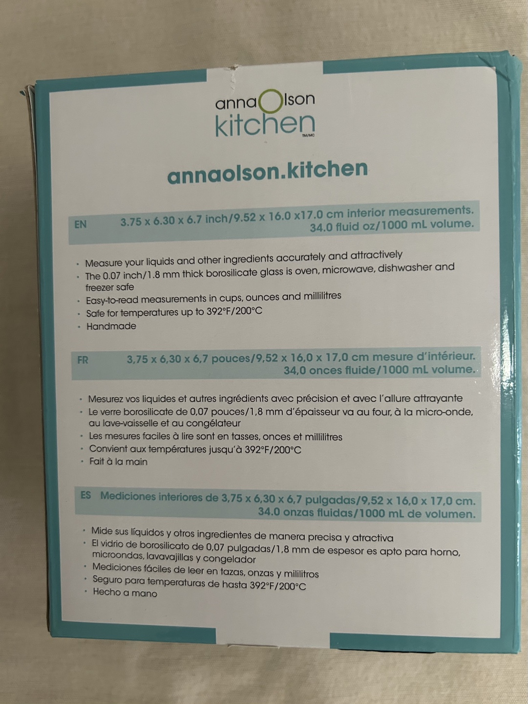 Anna Olson Kitchen Measuring Carafe - 34 fl oz/1000 mL - photo 2