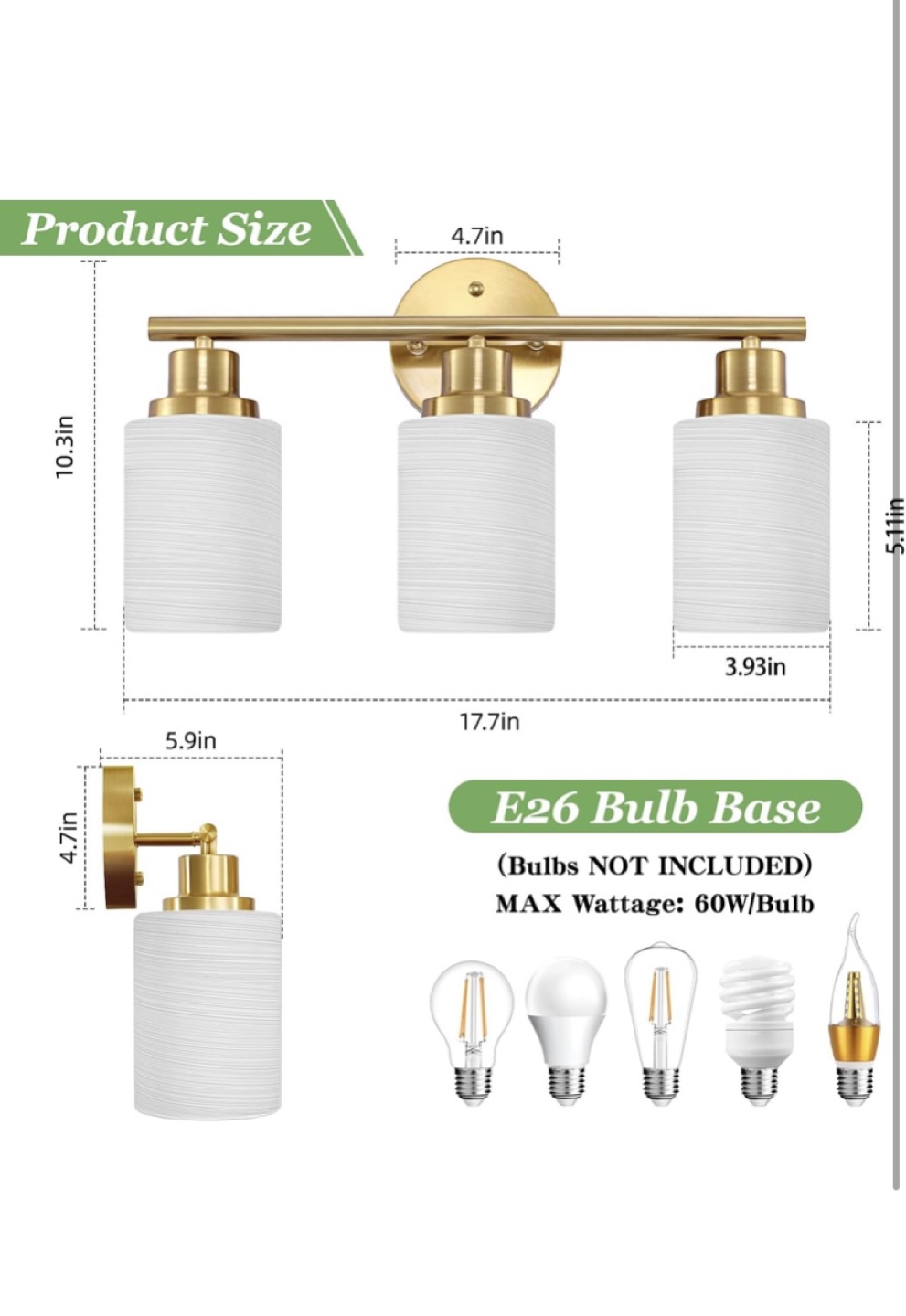 Brushed Gold 3-Light Bathroom Vanity Light Fixture - photo 2