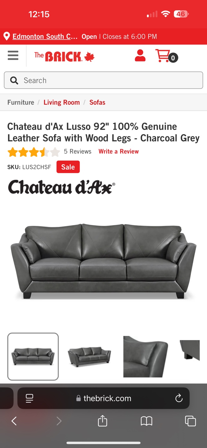 92" General Leather Sofa - Charcoal Grey - photo 4