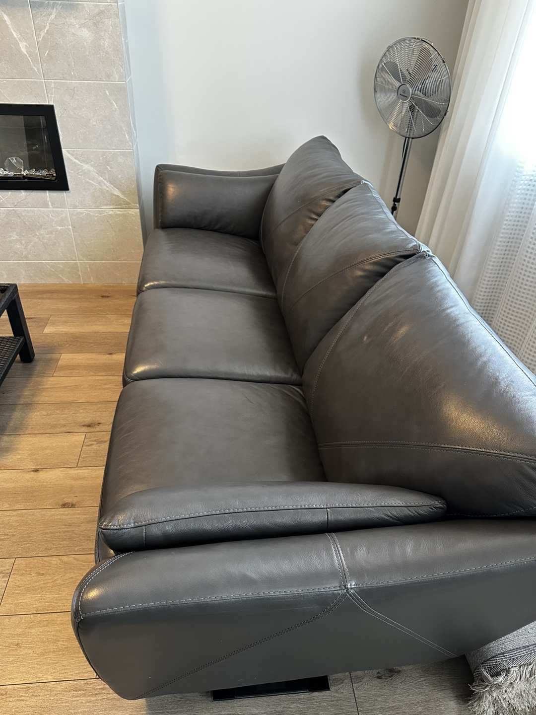 92" General Leather Sofa - Charcoal Grey