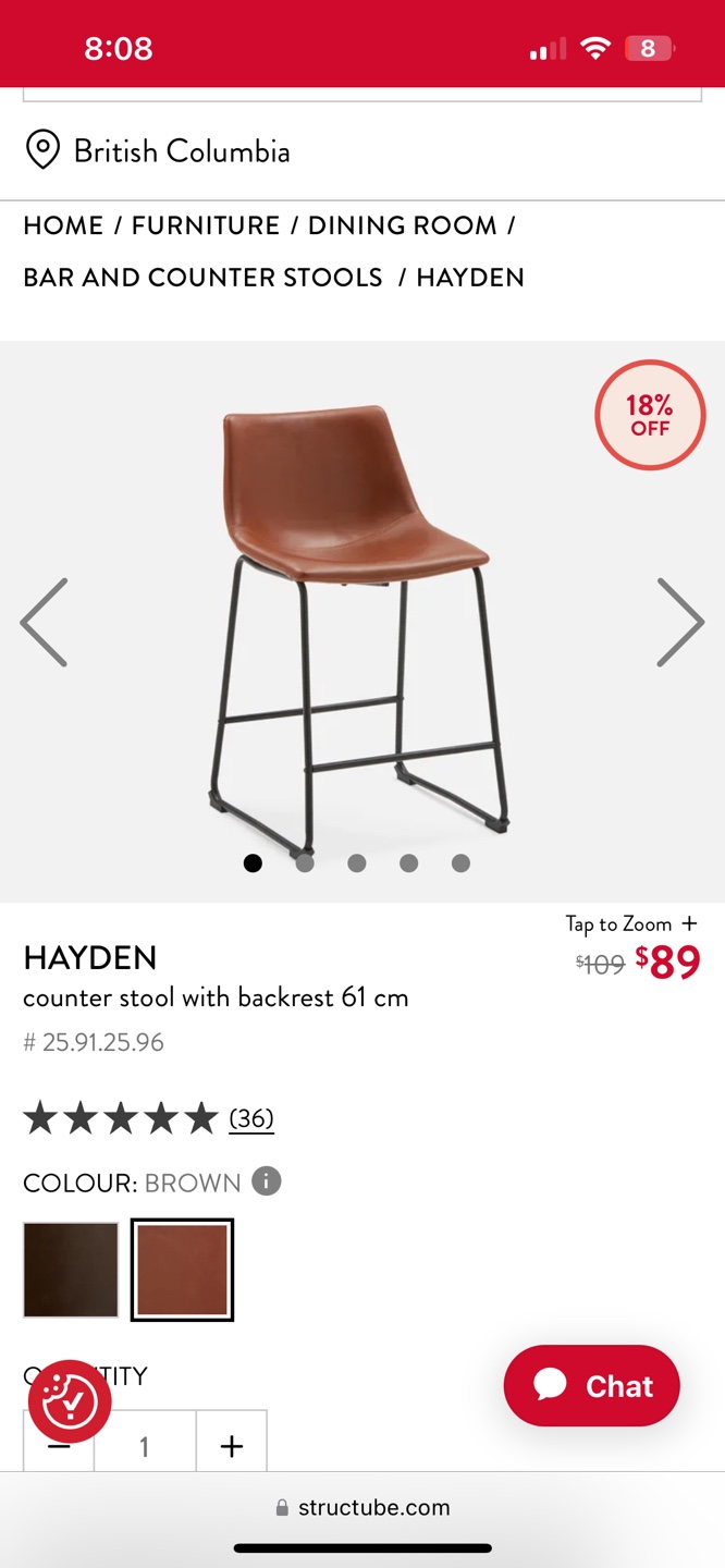 Hayden Counter Stool with Backrest