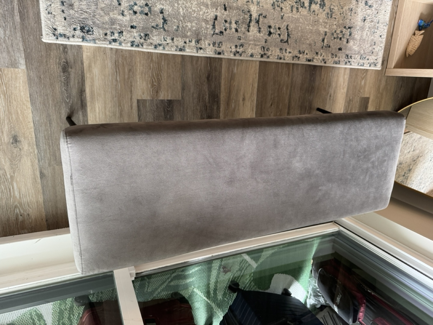 Grey Velvet Bench with Black Legs - photo 2