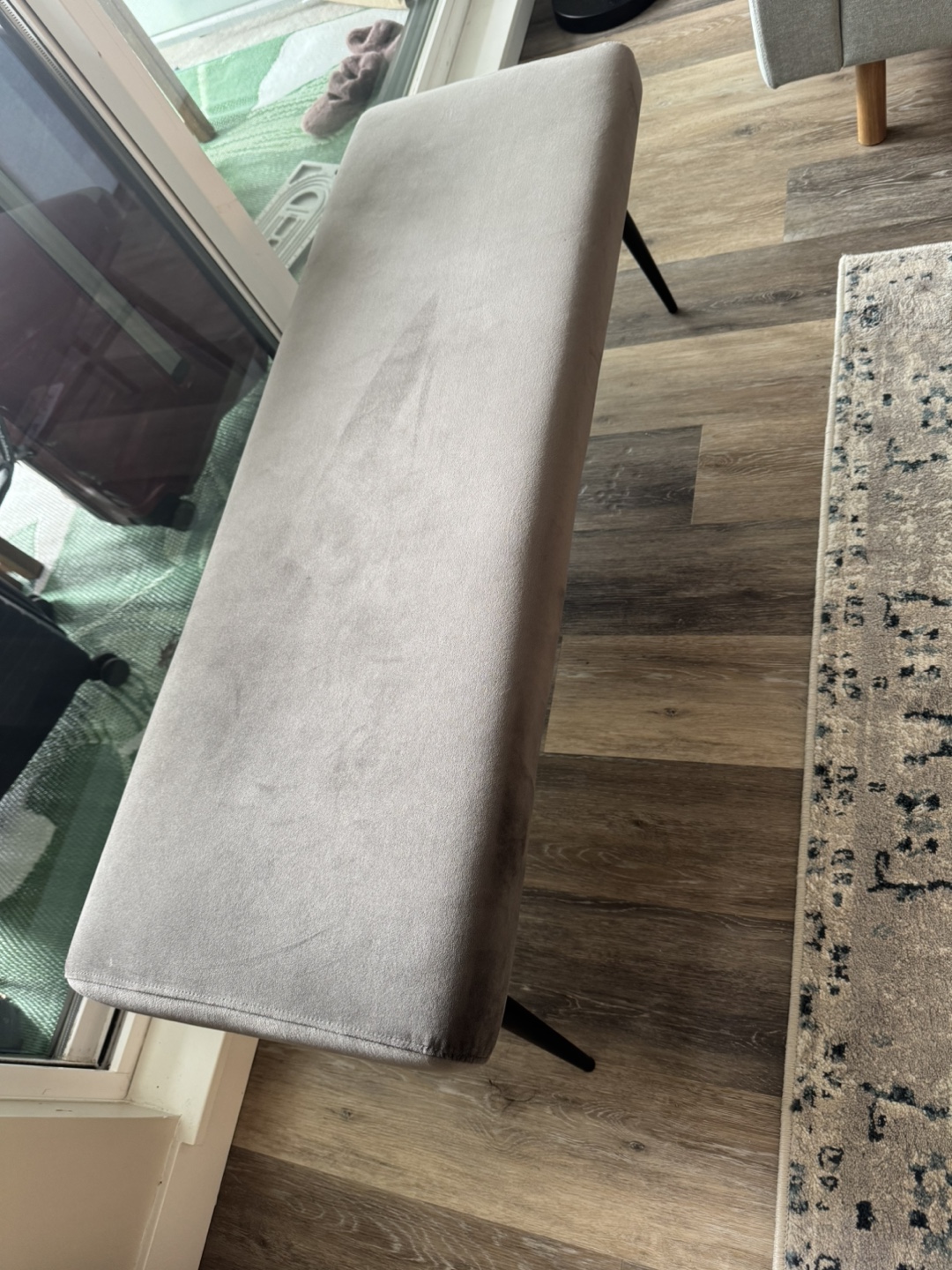 Grey Velvet Bench with Black Legs