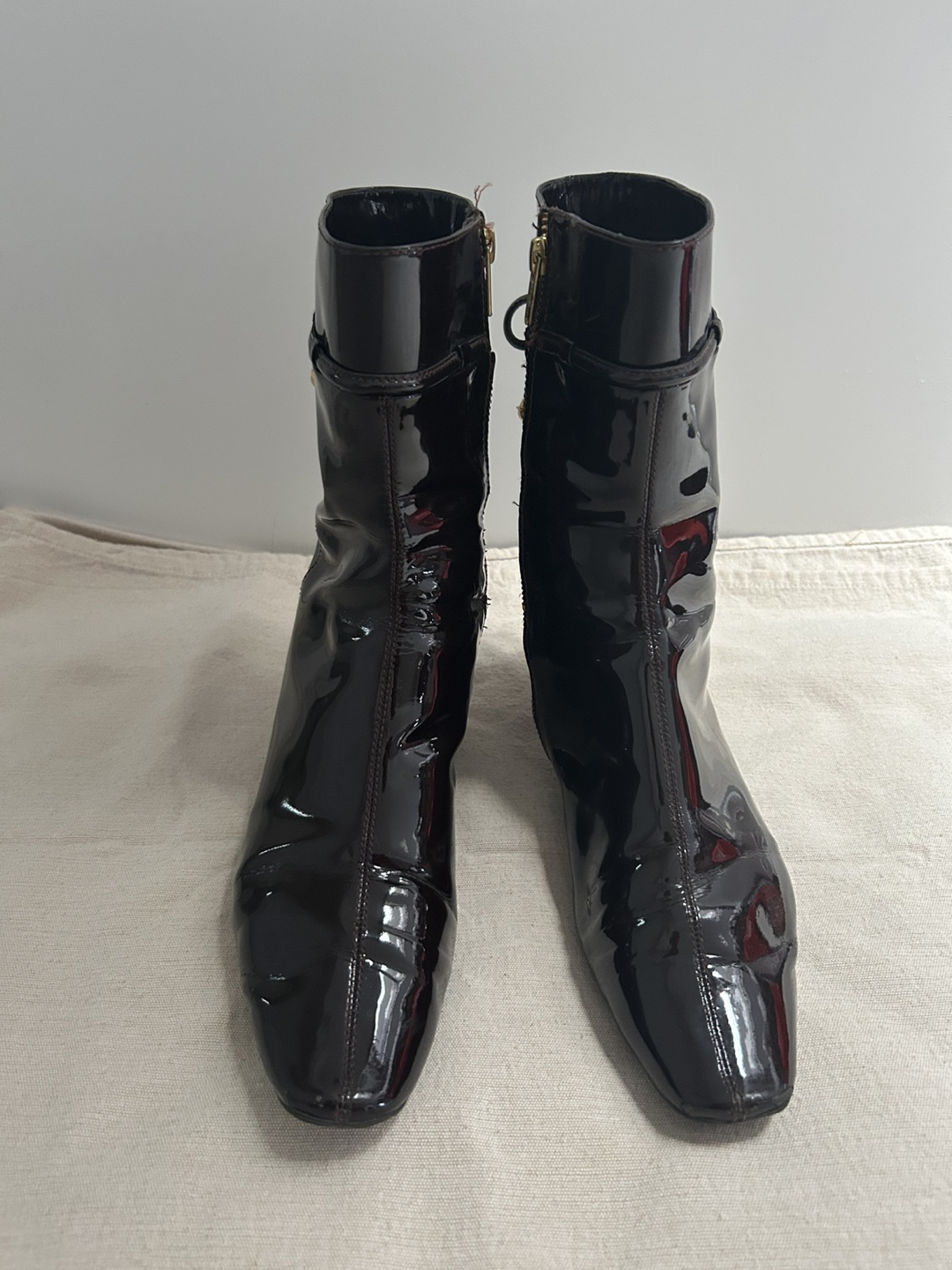 Elie Tahari Brown Patent Leather Ankle Boots