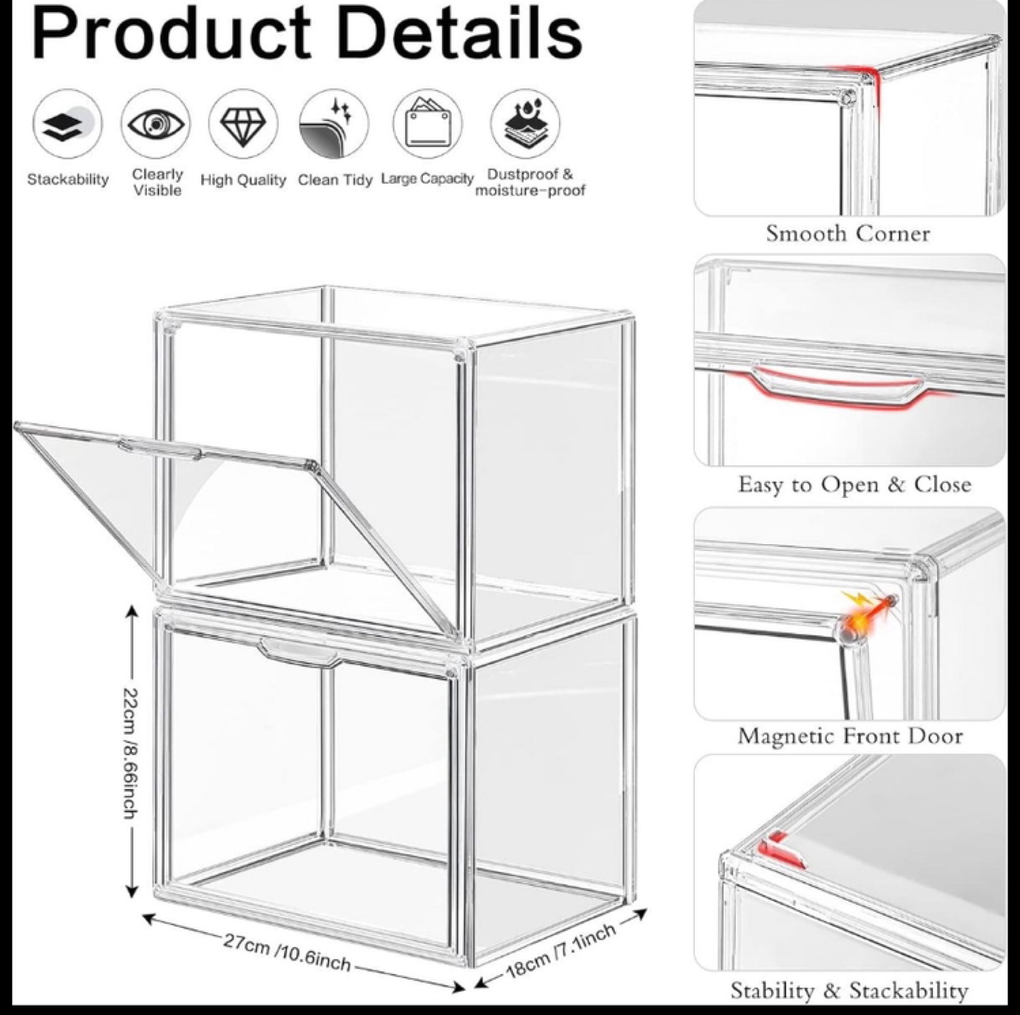 Set of Clear Acrylic Stackable Storage Boxes with Magnetic Doors - photo 2