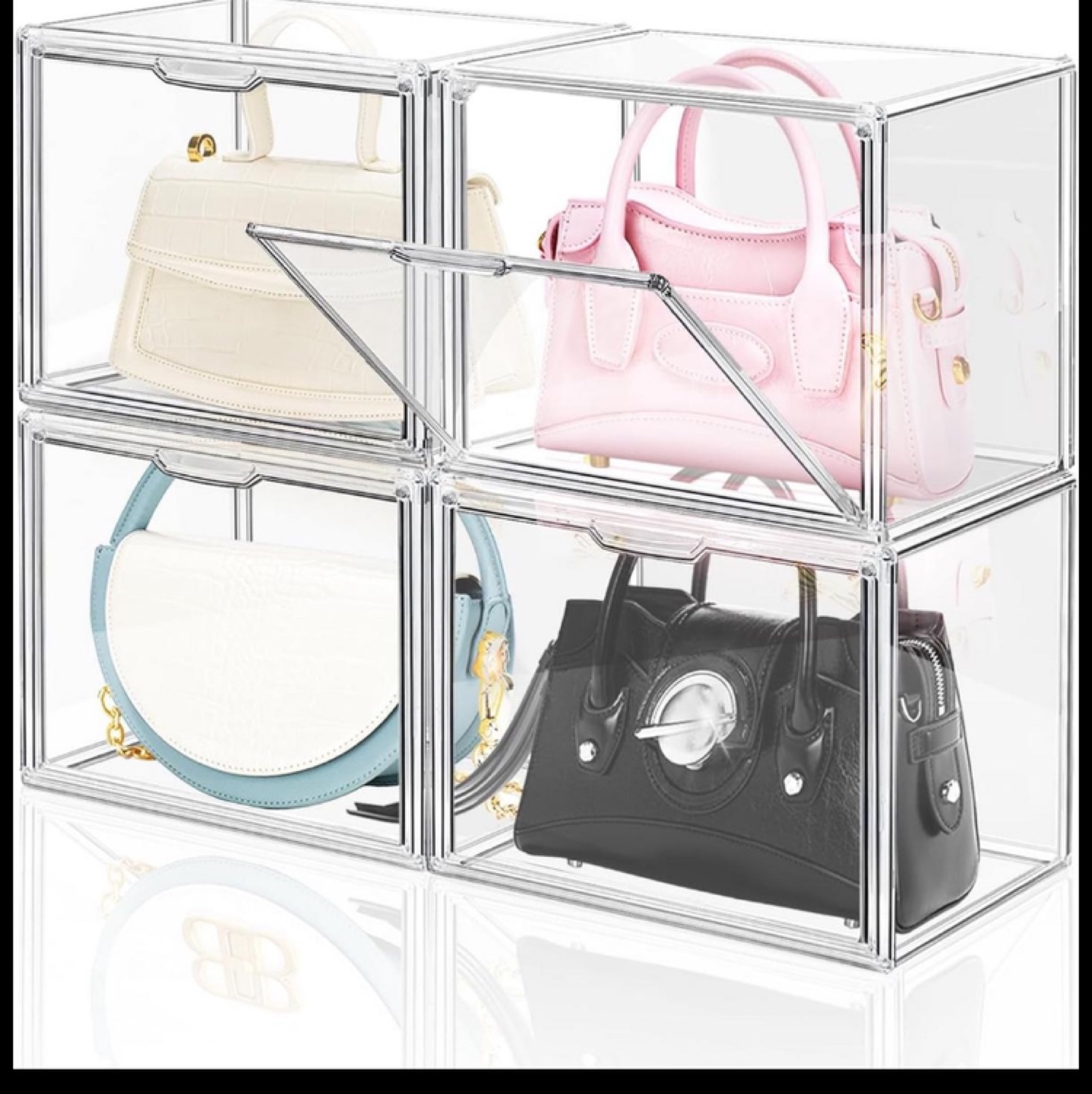 Set of Clear Acrylic Stackable Storage Boxes with Magnetic Doors