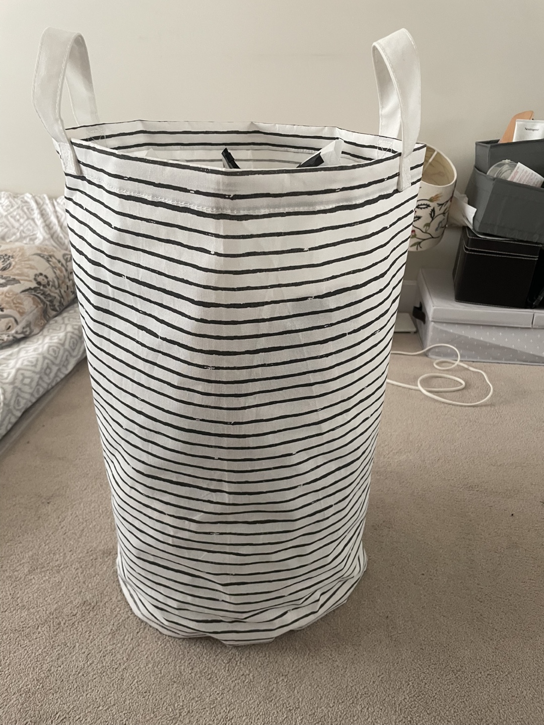 Large Black and White Striped Laundry Hamper - photo 2