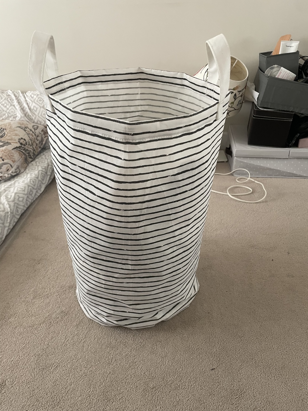 Large Black and White Striped Laundry Hamper