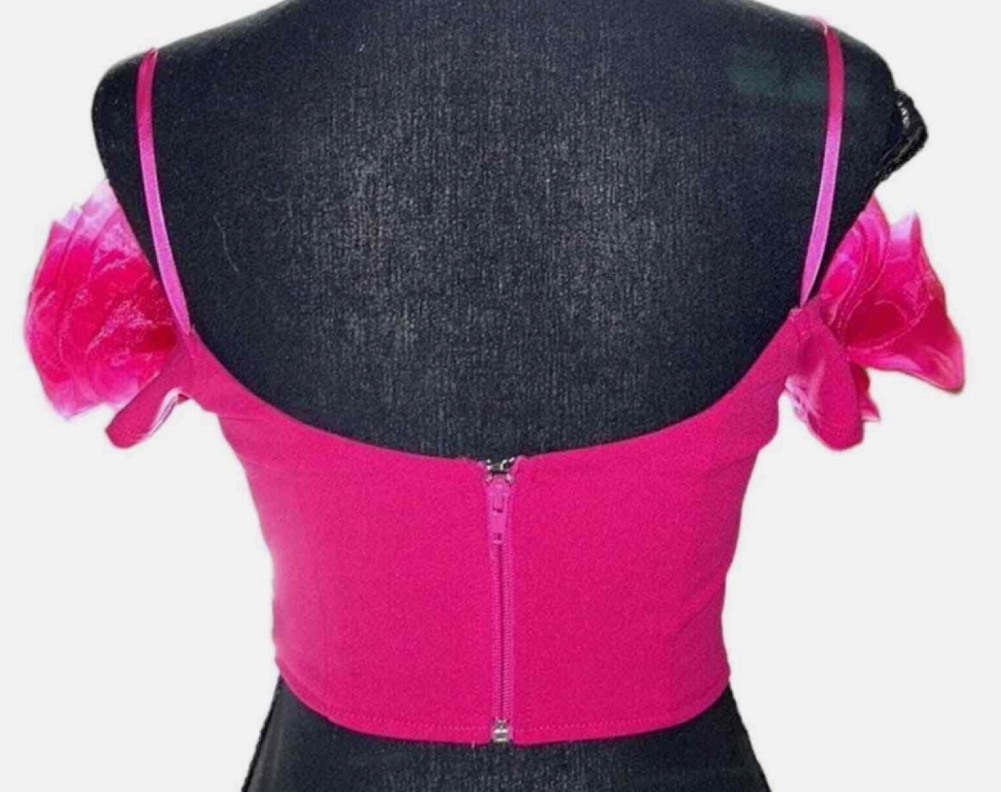 Hot Pink Off-the-Shoulder Crop Top with Organza Rosettes - photo 2