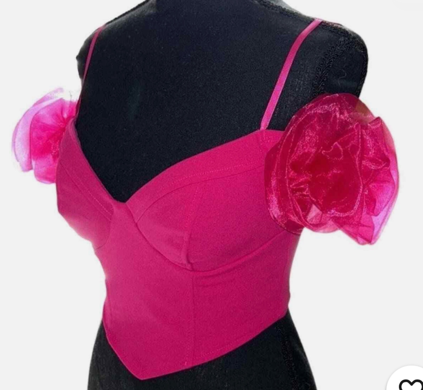 Hot Pink Off-the-Shoulder Crop Top with Organza Rosettes - photo 3