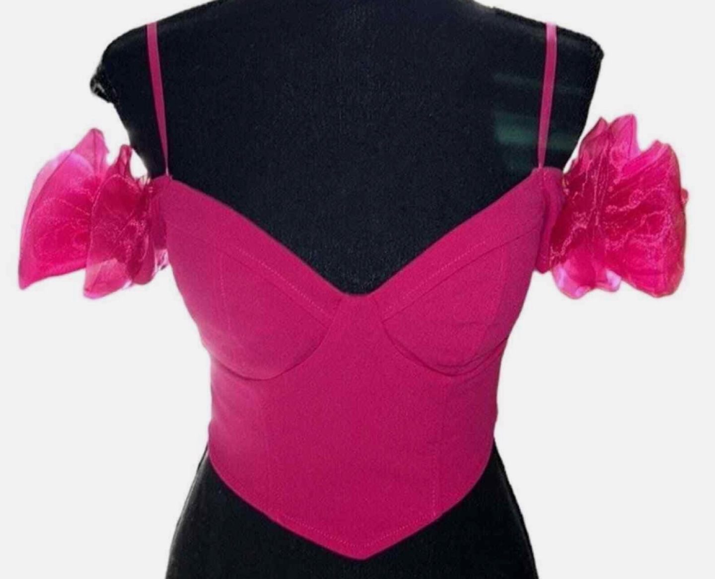 Hot Pink Off-the-Shoulder Crop Top with Organza Rosettes