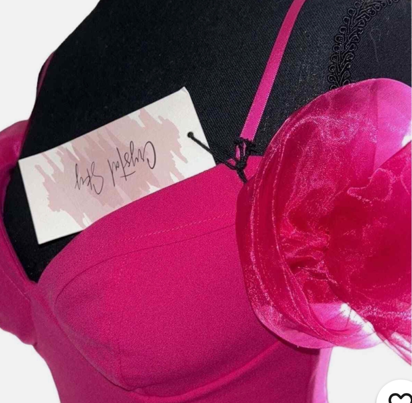 Hot Pink Off-the-Shoulder Crop Top with Organza Rosettes - photo 4