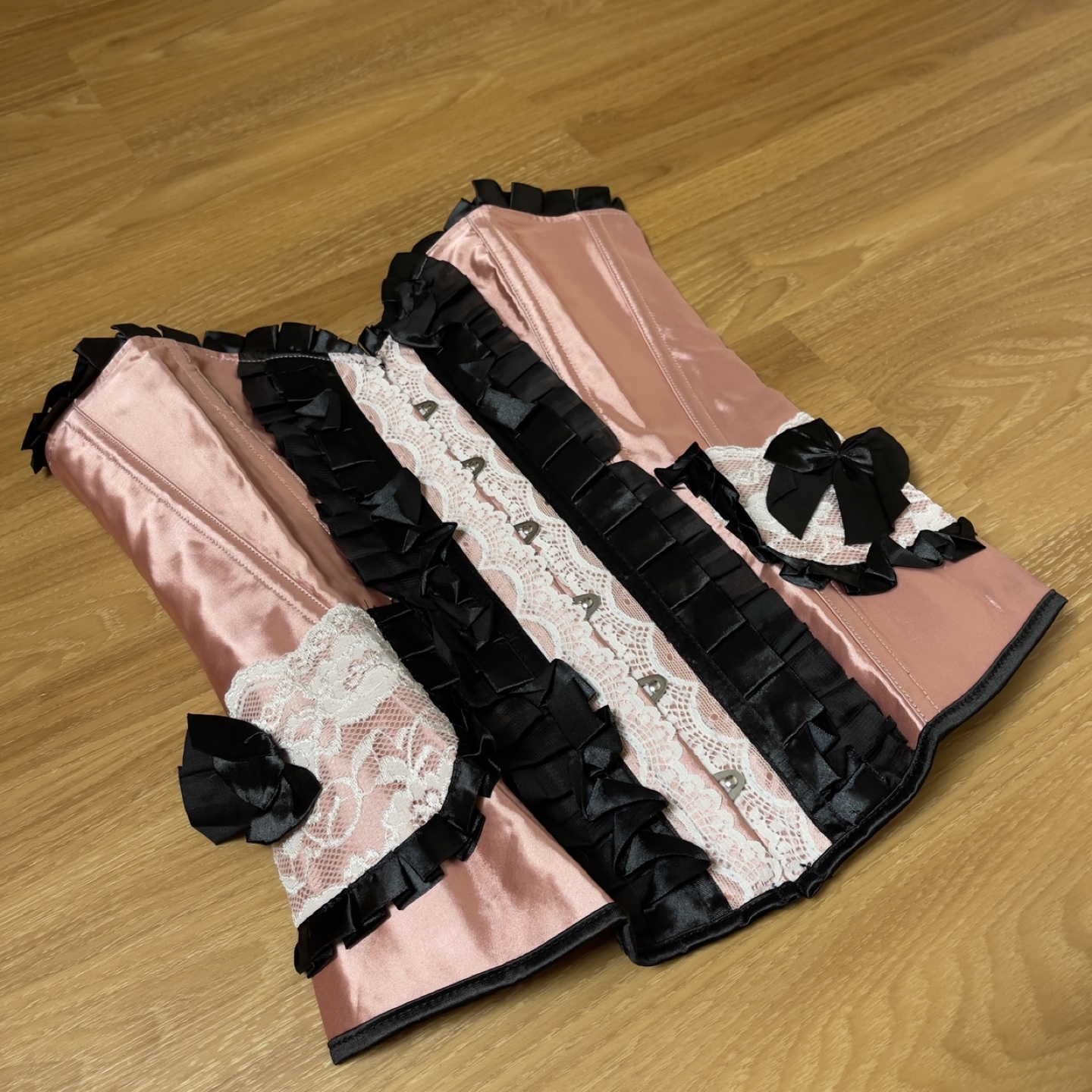 Pink and Black Satin Corset with Lace Detail - photo 5