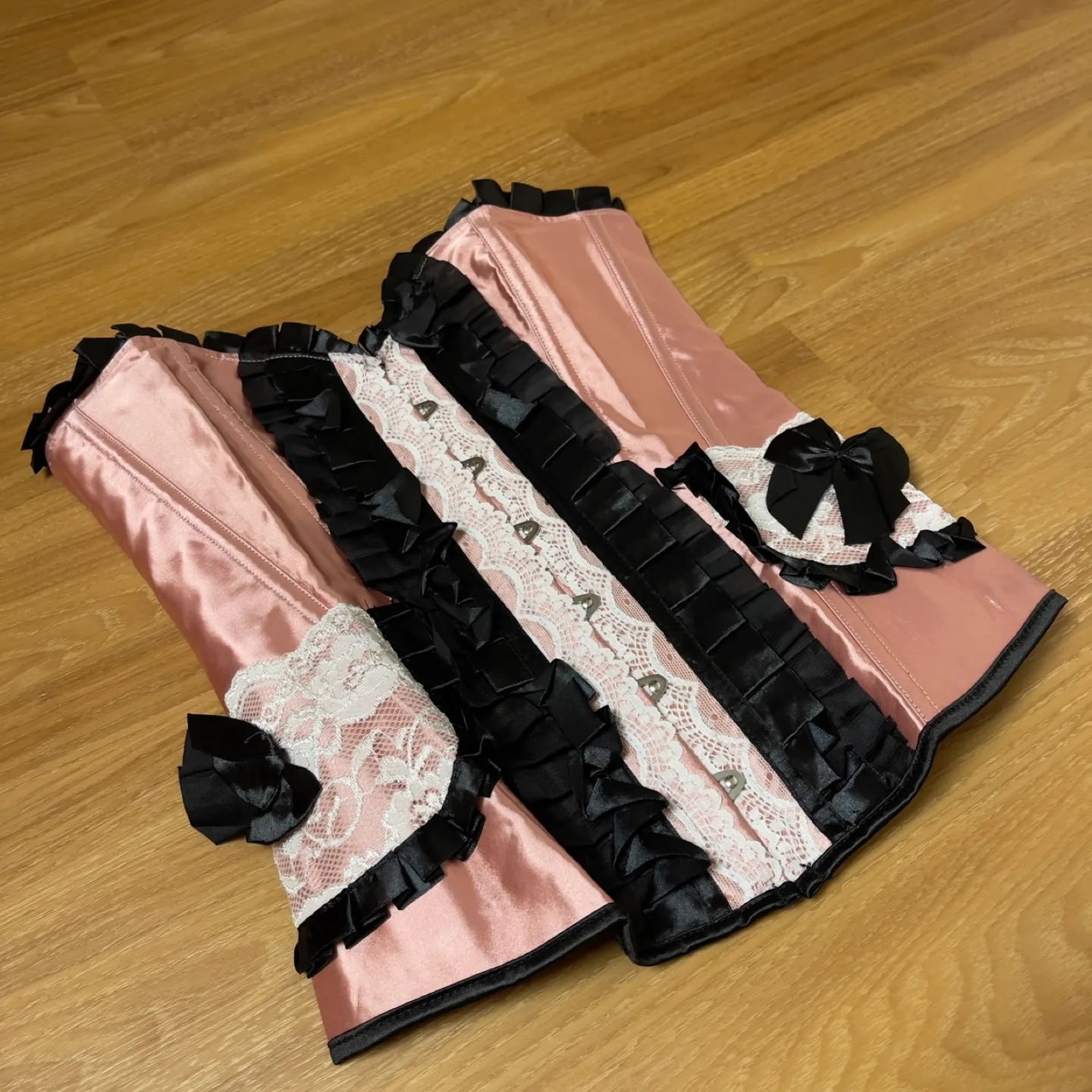 Pink and Black Satin Corset with Lace Detail image indicator(5)