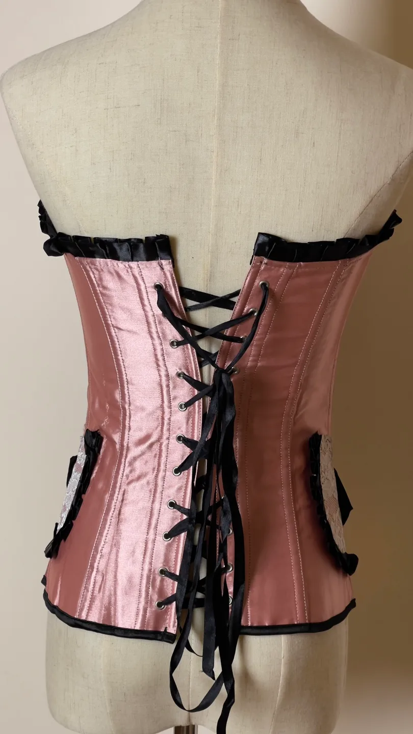 Pink and Black Satin Corset with Lace Detail image indicator(2)