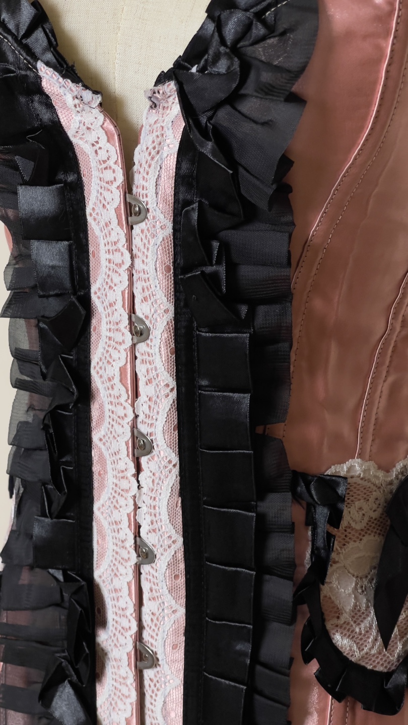 Pink and Black Satin Corset with Lace Detail - photo 3
