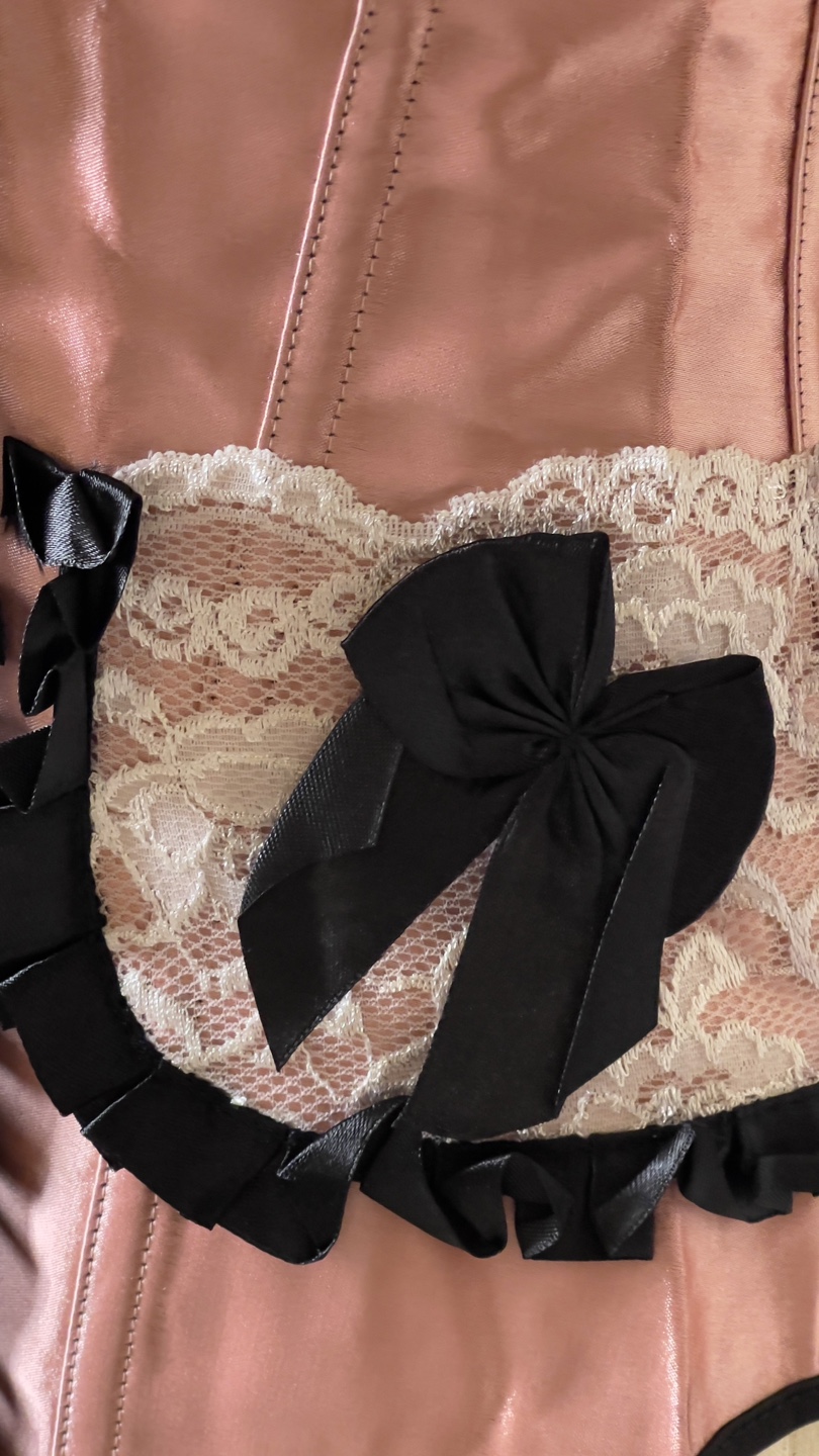 Pink and Black Satin Corset with Lace Detail - photo 4