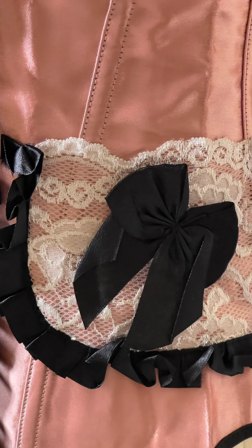 Pink and Black Satin Corset with Lace Detail image indicator(4)