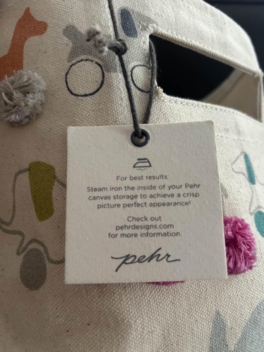 Pehr Canvas Storage Bin with Pom-Poms