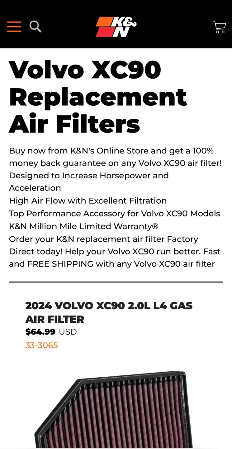 🇨🇦 K&N Engine Air Filter for Volvo XC90 2015-2025 image indicator(4)