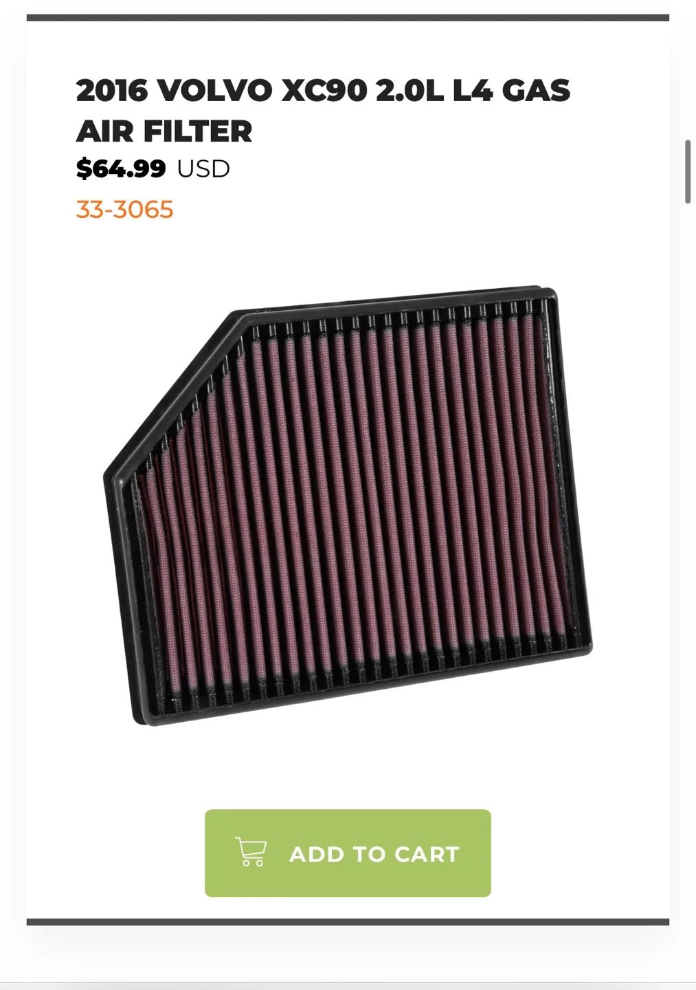 🇨🇦 K&N Engine Air Filter for Volvo XC90 2015-2025 image indicator(5)