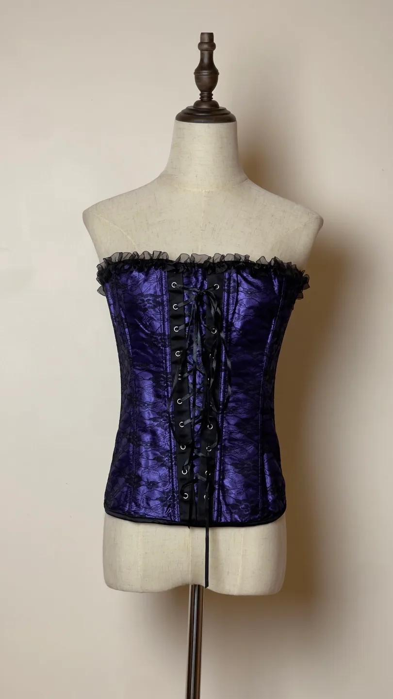 Purple Lace-Up Corset with Black Ribbon thumbnail