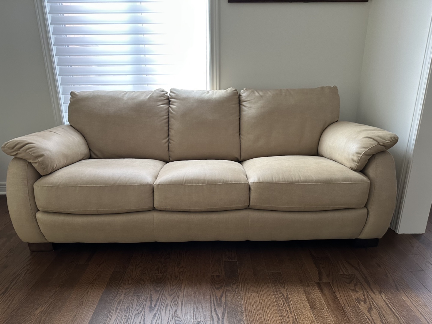 Beige Faux Leather Sofa - photo 2