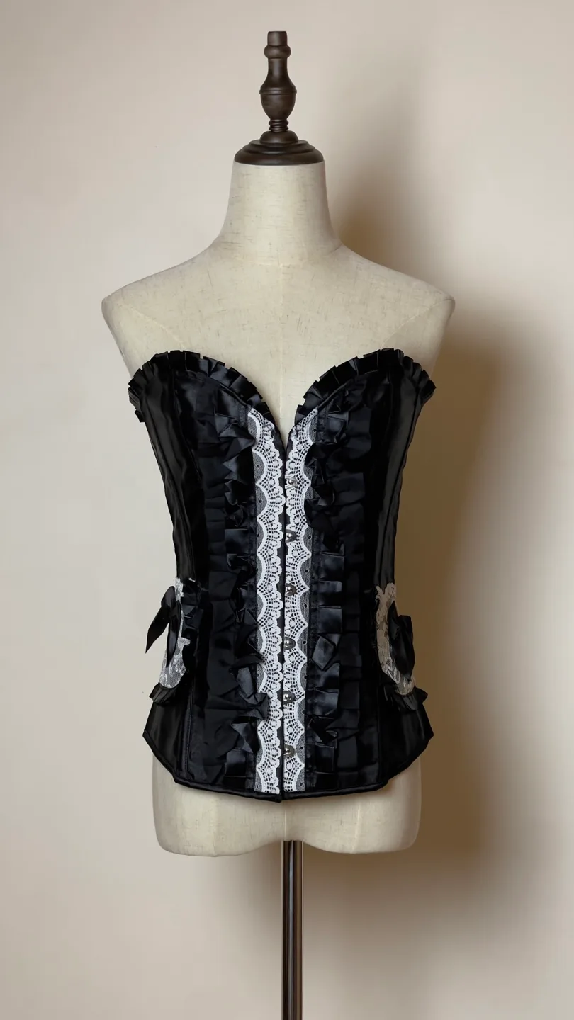 Black and White Lace-Up Corset thumbnail