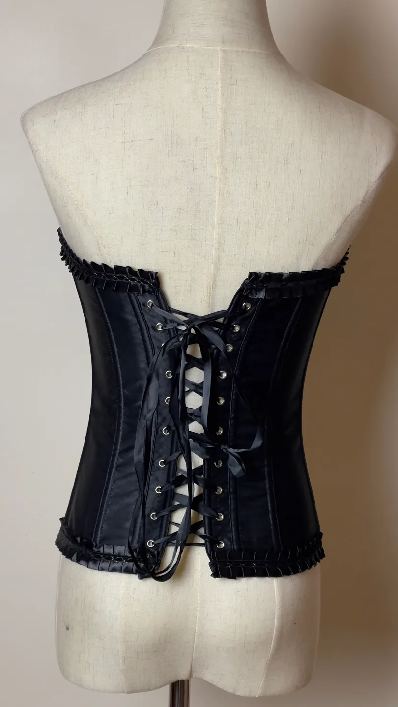 Black Satin Corset with Lace Detail image indicator(2)