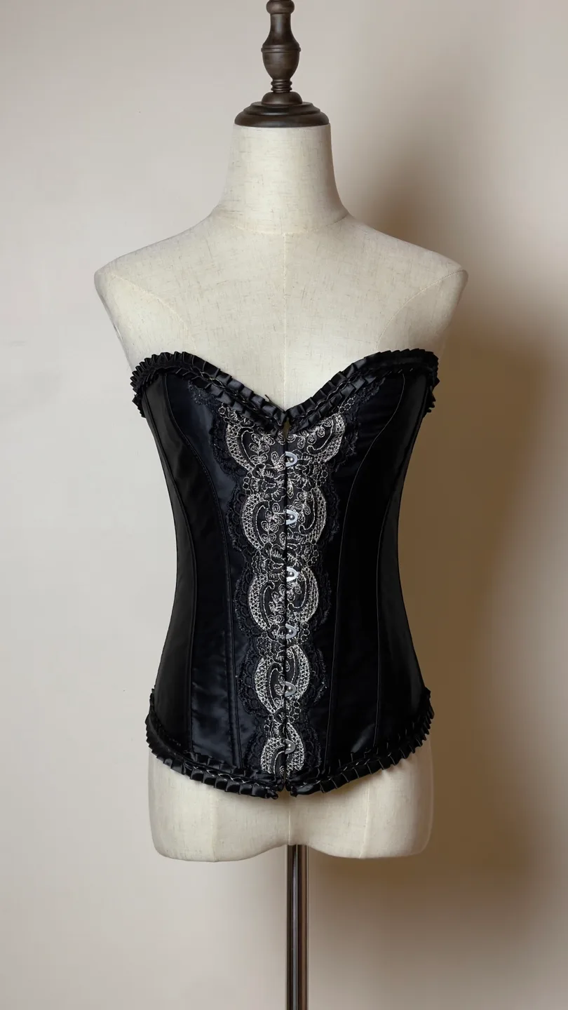 Black Satin Corset with Lace Detail thumbnail