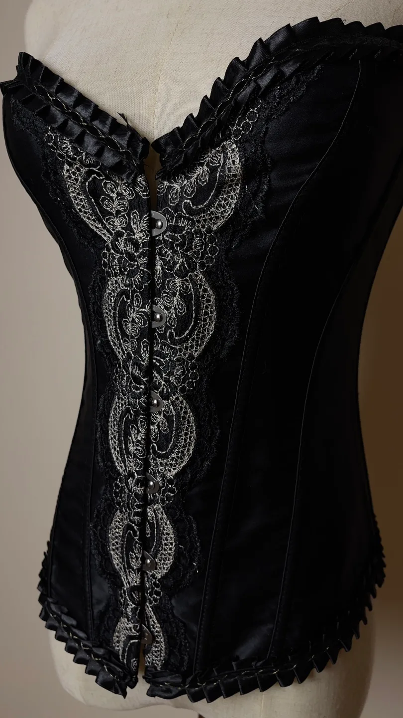Black Satin Corset with Lace Detail image indicator(3)