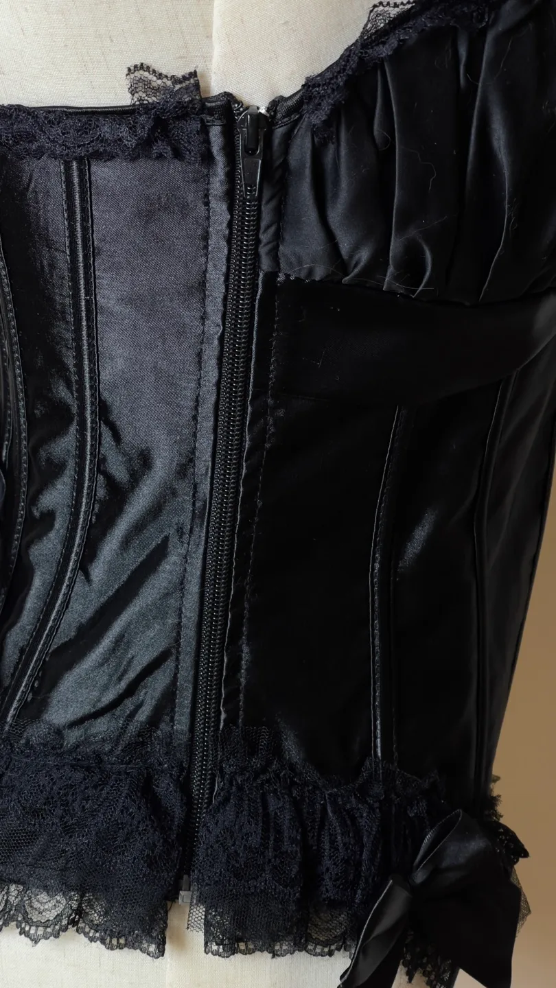 Black Satin Corset with Lace Trim image indicator(4)