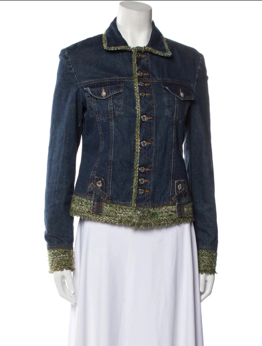 Dolce & Gabbana Denim Jacket with Tweed Detailing image indicator(4)