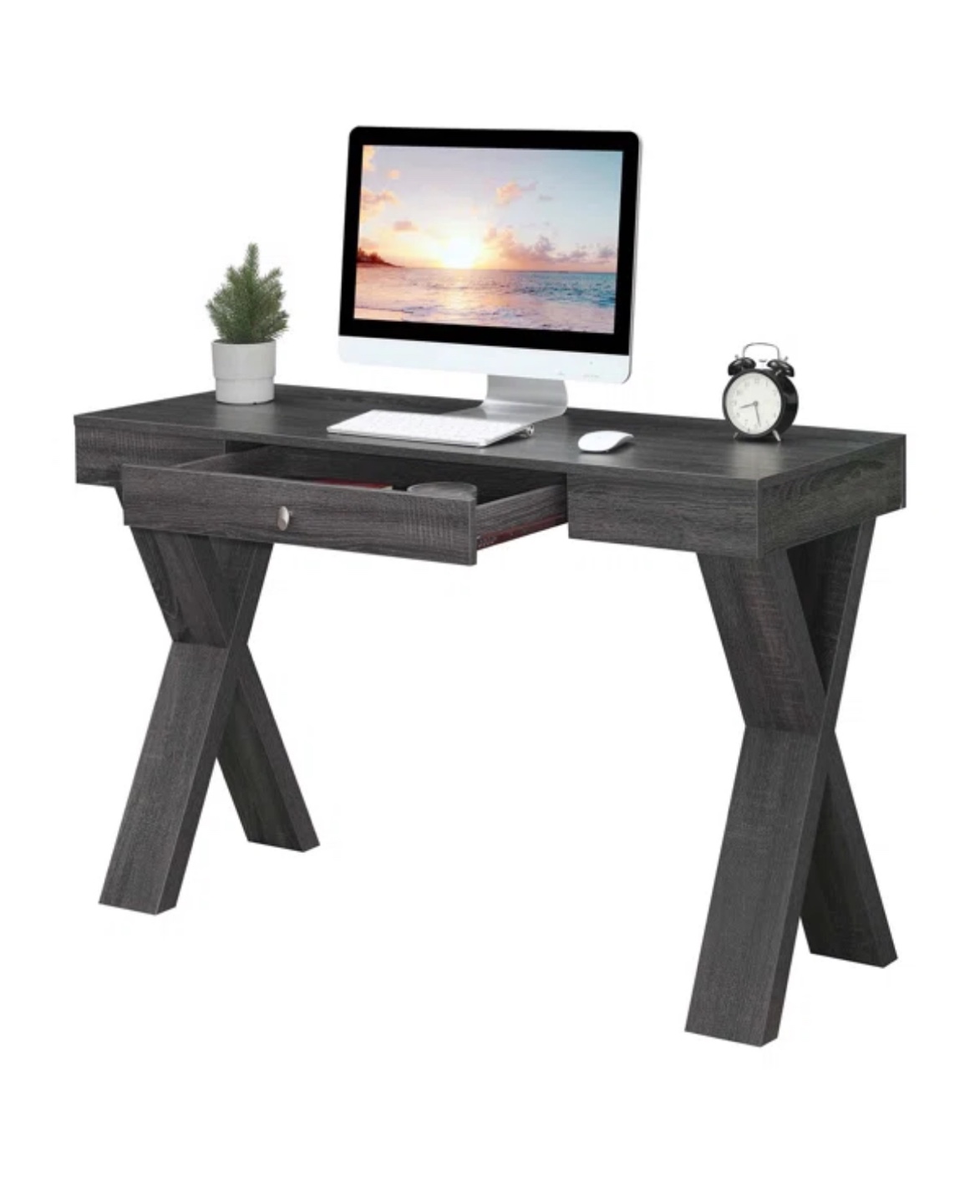 Modern Gray Writing Desk with X-Shaped Legs - photo 4