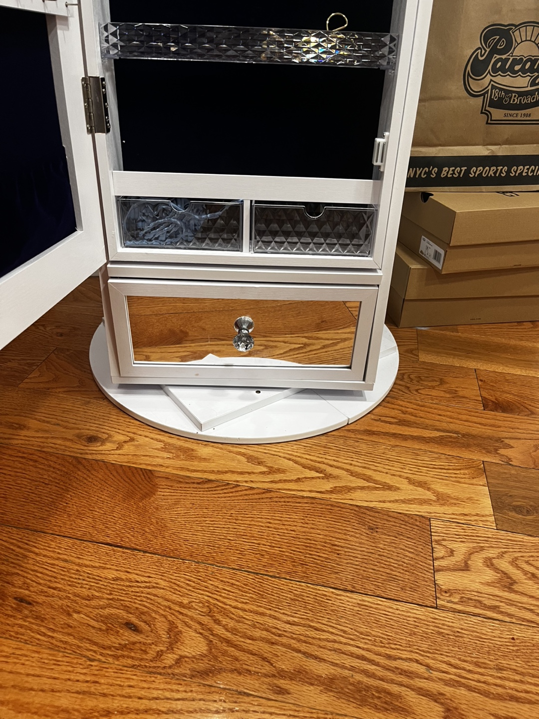 White Freestanding Jewelry Armoire with Mirror - photo 3