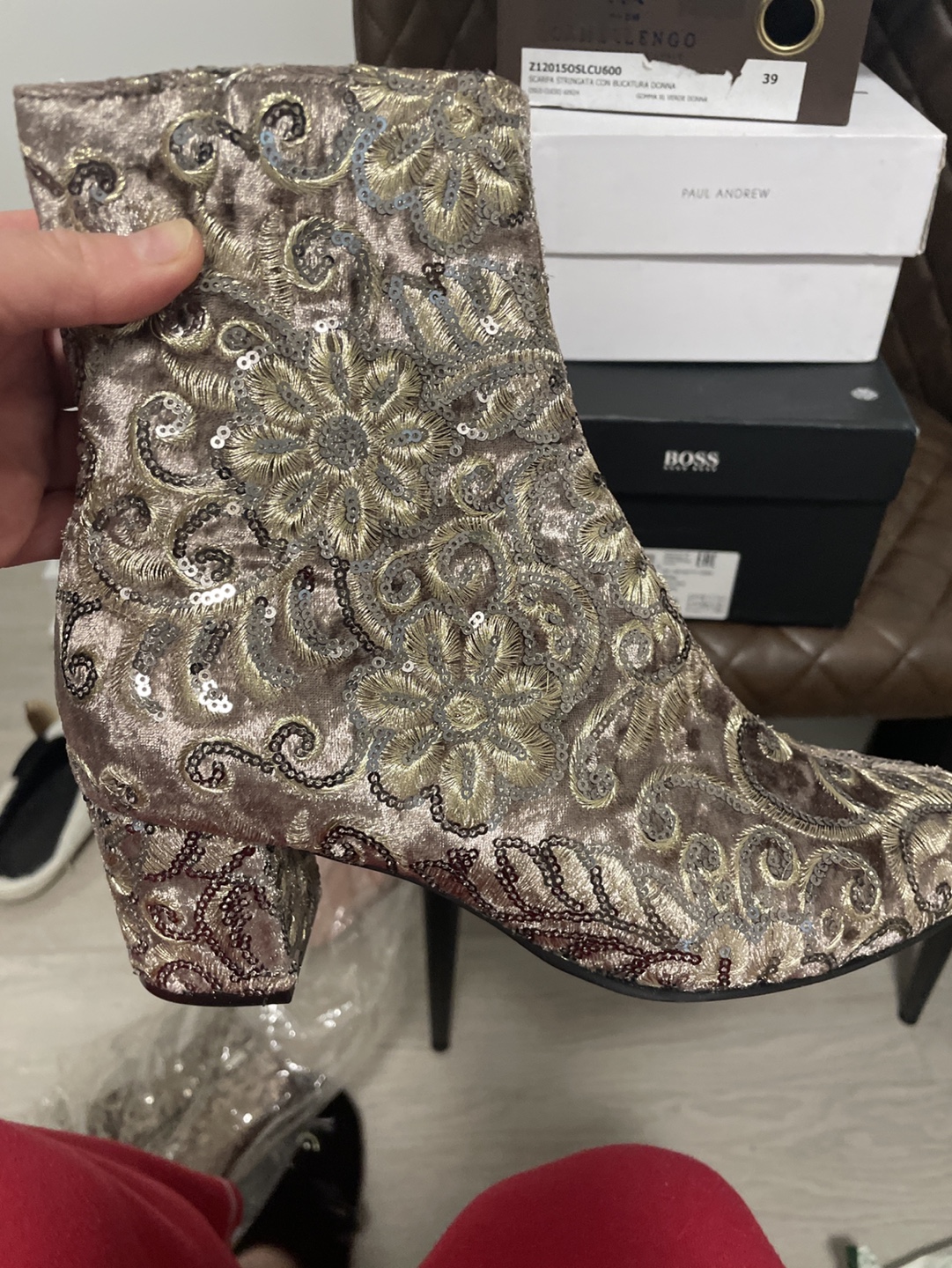 Antiche Calzolerie Embellished Velvet Ankle Boots - Size 39 - photo 2