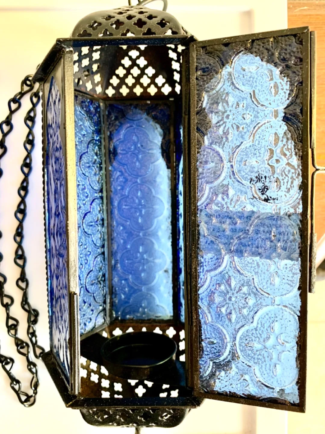 Moroccan Tealight Hanging Lanterns - Amber & Blue image indicator(4)