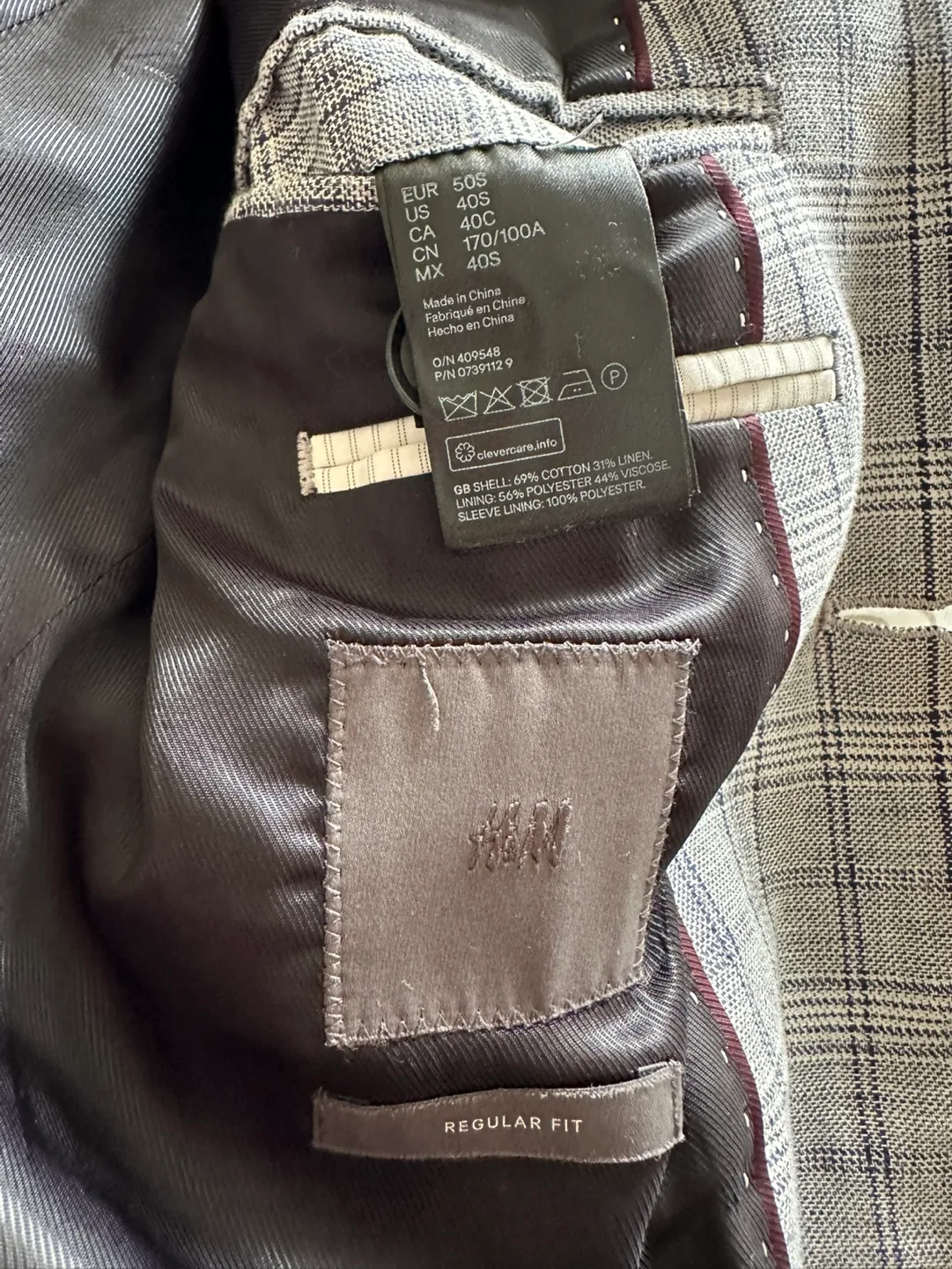 Men's Grey H&M Checked Blazer - Size 40 image indicator(2)