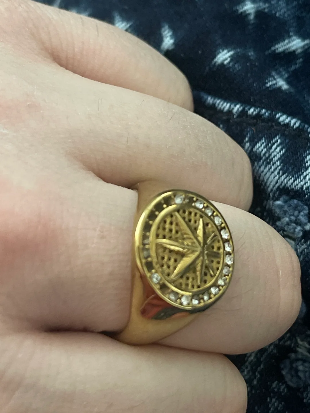 Gold Signet Ring with Marijuana Leaf Design image indicator(3)