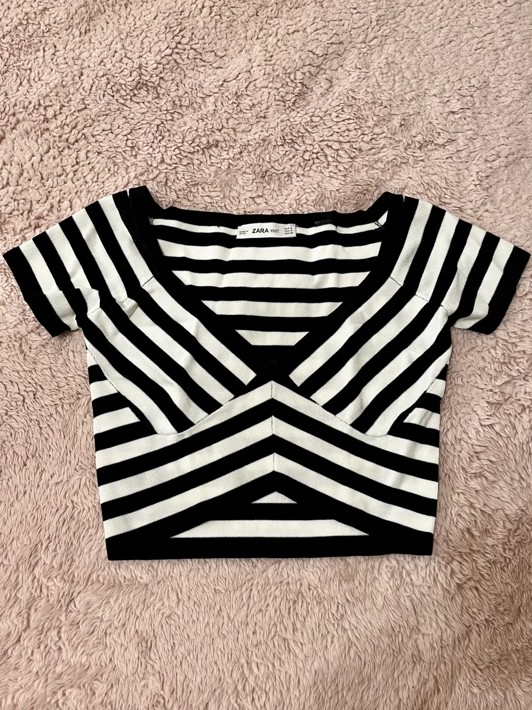 Zara Black and White Striped Crop Top thumbnail