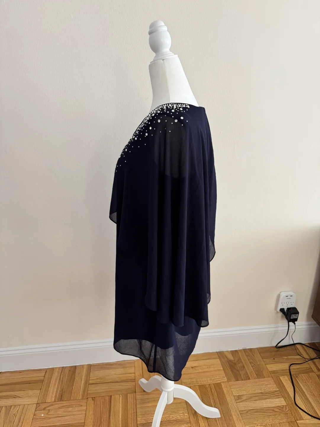 Vince Camuto Navy Beaded Chiffon Dress | Size 8 image indicator(6)