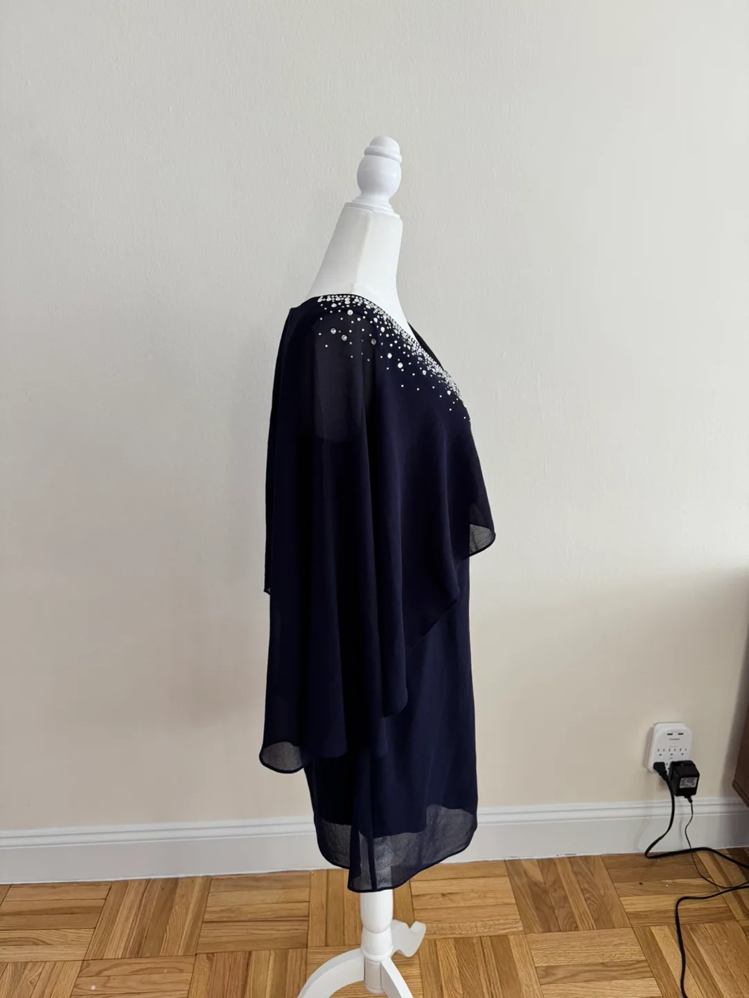 Vince Camuto Navy Beaded Chiffon Dress | Size 8 image indicator(4)